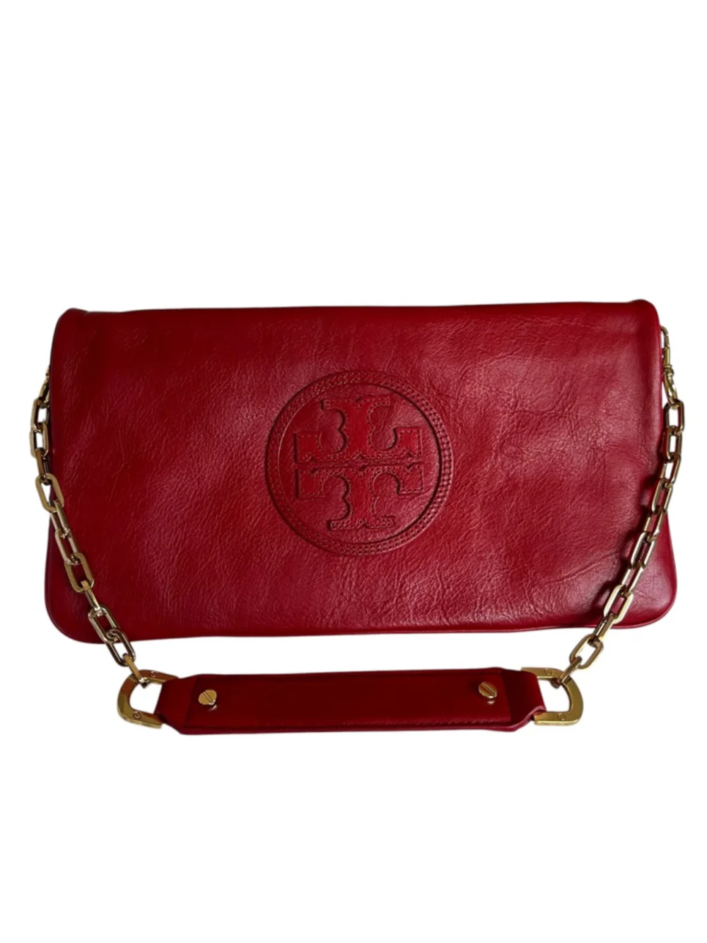 Tory Burch NWT Leather Clutch Bag CLAYTON REVA CLUTCH French Red
